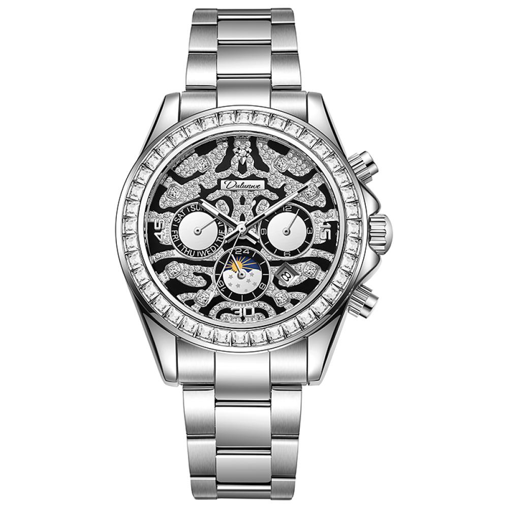 Dulunwe Moon Phases Calendar Display Watch Waterproof Stainless Steel Gold Wristwatch Luxury Unique Men's Automatic Mechanical Watches