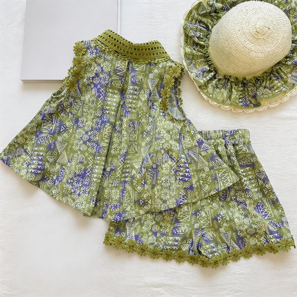 Girls' Floral Geometric Sleeveless Top & Shorts Set - Trendy Summer 2026 Collection