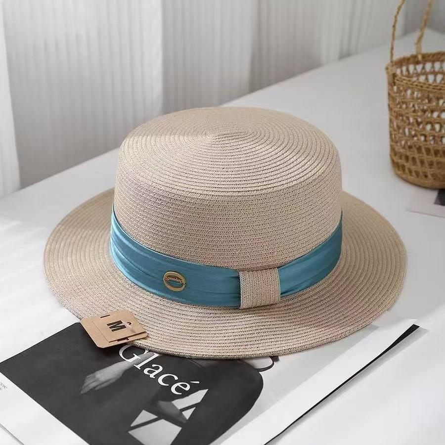 Japanese high-quality elegant flat-top straw hat women's summer travel versatile French top hat sunshade sun hat