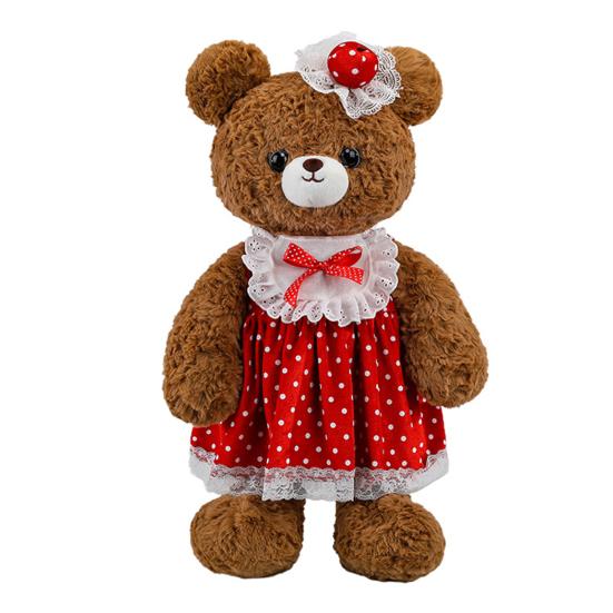 

Yousheng Bear Doll Soft Fluffy Red Dot Dress Lace Embellishments Comfortable Hug Bear Plush Toy Bedroom Pillow Sofa Decor 60cm коричневый