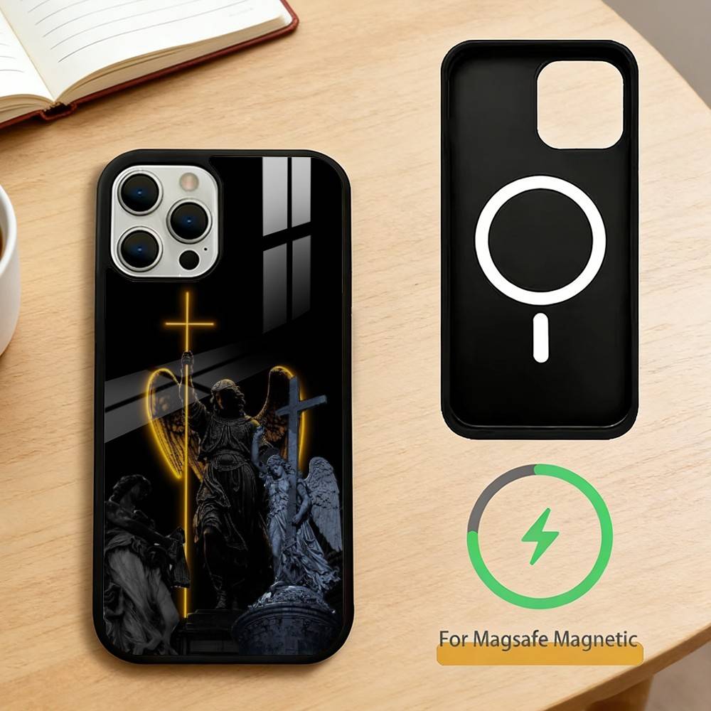Angel Sculpture Phone Case For iPhone 14,16,15,13,17,12,Plus,Pro,Max Magnetic For Magsafe Frosted Cover