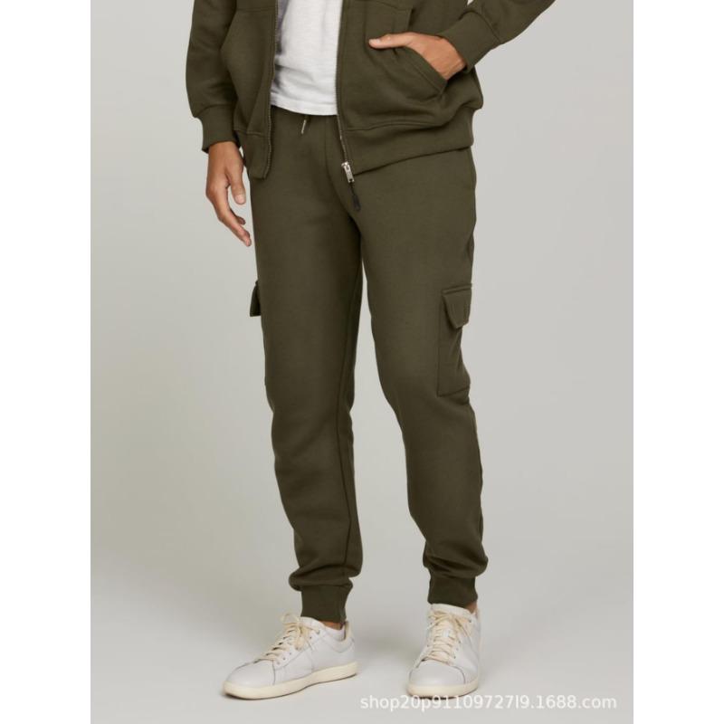 Multi-pocket men's casual fitness trousers fleece corset sports overalls running trousers