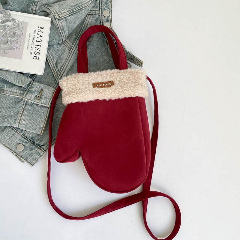 

Plush gloves, double-sided crossbody bag, new mobile phone bag, New Year s Eve Christmas parent-child bag, hand-held small red envelope червоний