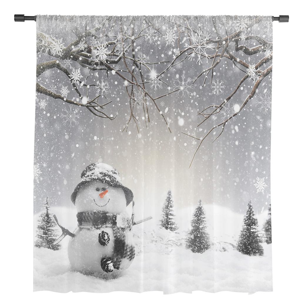 Weihnachten Winter Schneemann Schneeflocken Gardinen Weihnachten Home Dekorationen Fenster Tüll Vorhänge Für Wohnzimmer Schlafzimmer