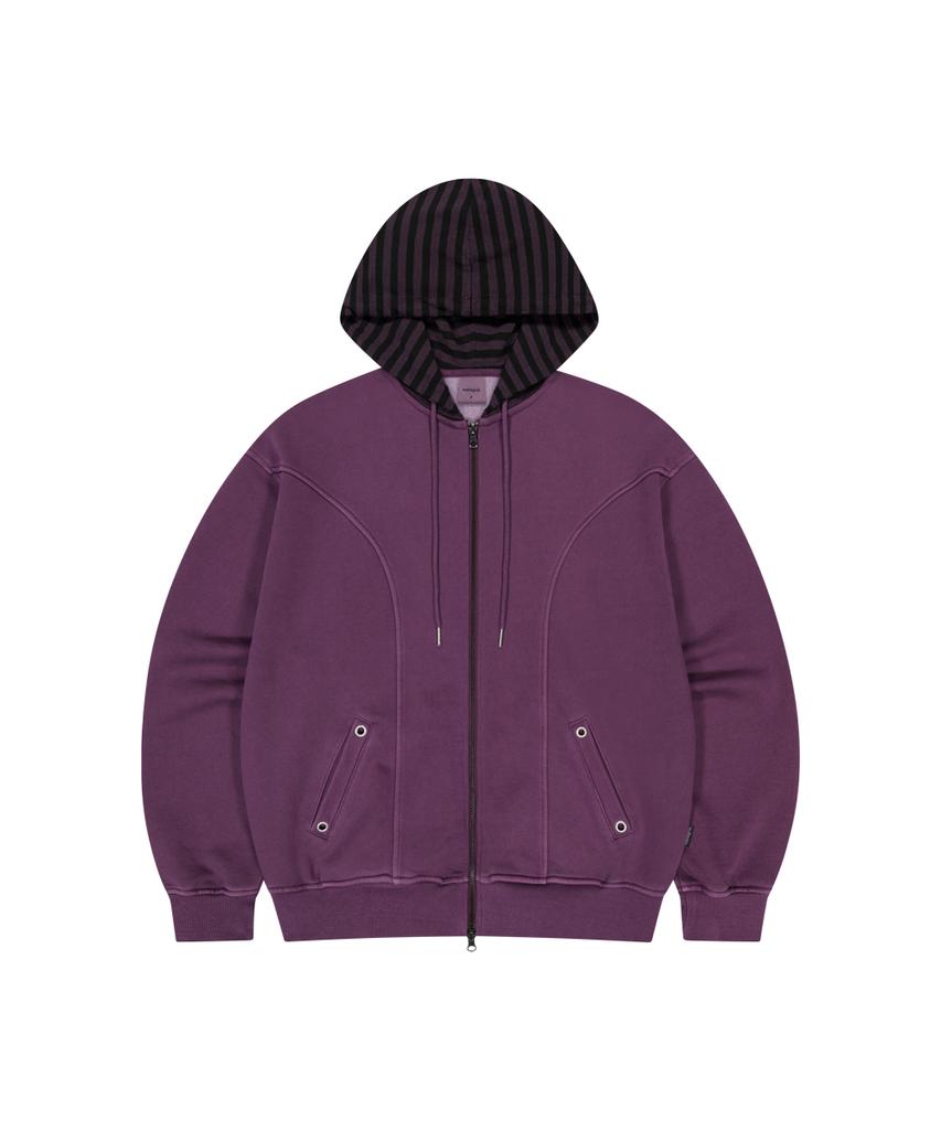 Mahagrid Pigment Stripe Mixed Zip Up Hoodie Purple(Mg2Fffm492A)