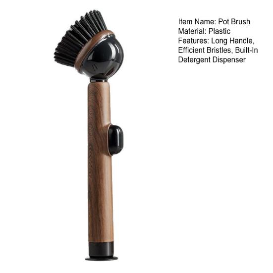 Pot Brush Ergonomic Grip Long Handle Kitchen Cleaning Brush with Built-in Detergent Dispenser Cutlery Stove Sink Cleaning Tool