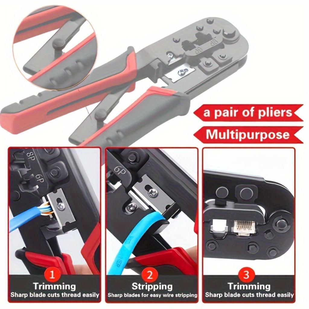 Professional Multifunctional RJ45 Network Crimping Tool, 8P6P Cable Stripper And Cutter For Home Monitoring Room Wiring Repair Work