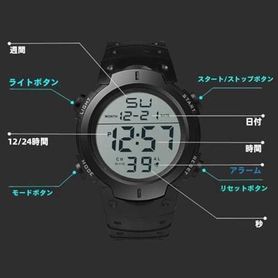 Digital wristwatch men easy read large display big font waterproof sports watch date LED alarm stopwatch function lightweight multifunctional casual