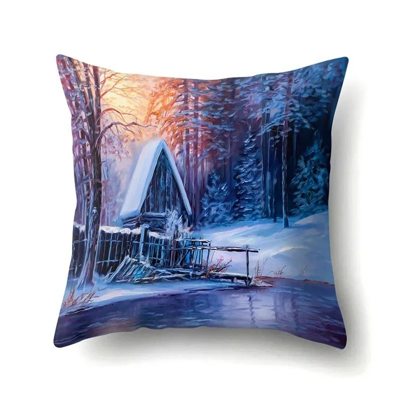 Forest Landscape Pattern Decorative Pillowcase Car Sofa Square Cushion Pillowcase
