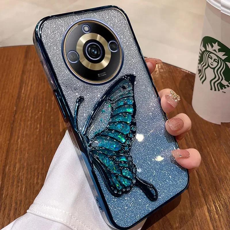 Pouzdro Realme11 Pro+ 5G Luxusní třpytivé pouzdro s tekutým pískem a motýlem Pro OPPO Realme 11 12 Pro Plus 10 Nárazuvzdorný kryt Realme11pro
