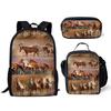 Luxury Novelty Cool Tribal Colored Horses 3D Print 3pcs/Set pupil School Bags Laptop Daypack Backpack Lunch bag Pencil Case
