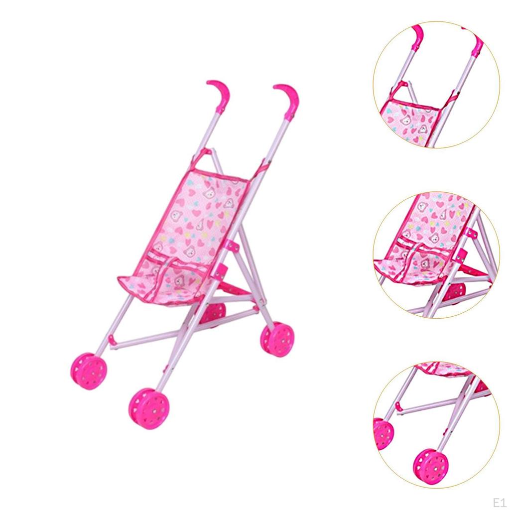 Baby Doll Stroller Pretend Play Little Girls Dollhouse Decoration Interactive Kids Push Cart Toy