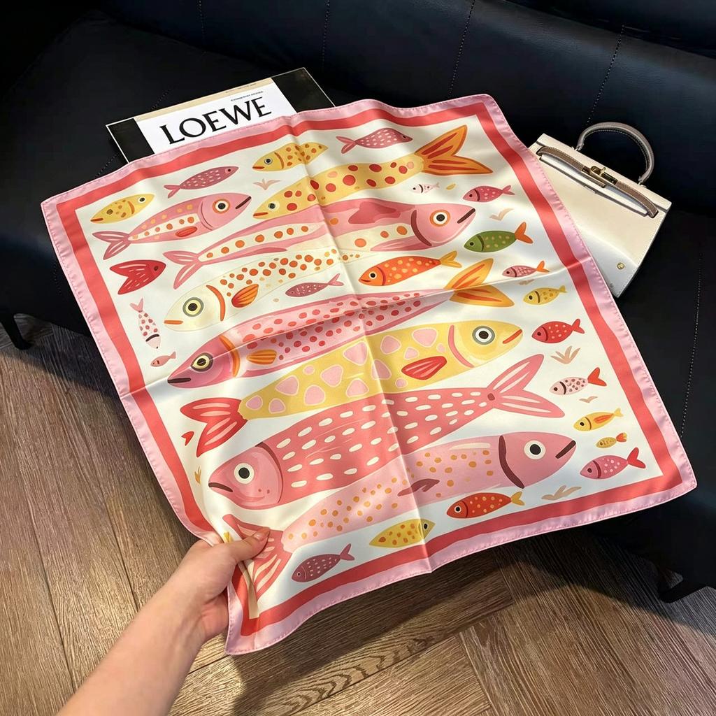 Sen green flower print fresh imitation silk scarf premium versatile square scarf neck protection scarf trendy headscarf scarf women