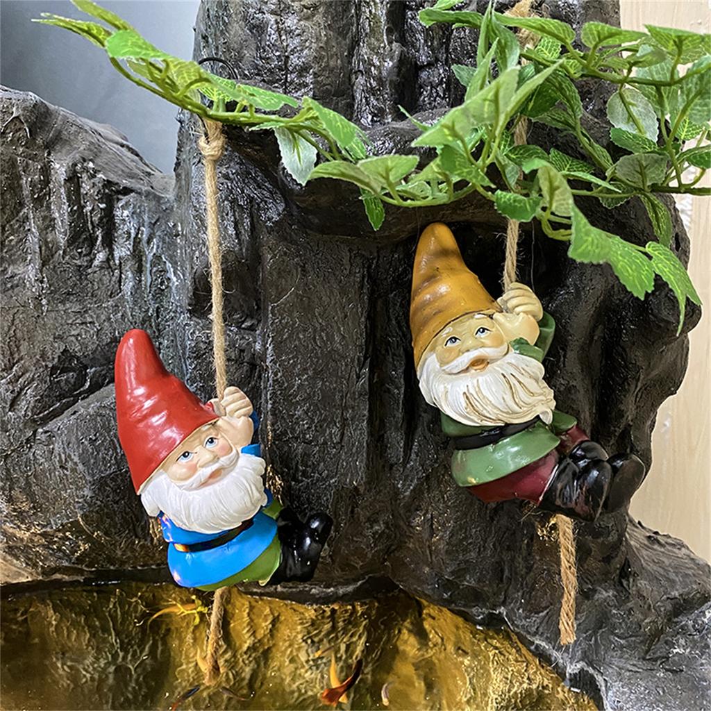 Gnome Hemp Rope Hook Creative Garden Courtyard Resin Craft Decoration Dwarf Pot Hanging Ornaments