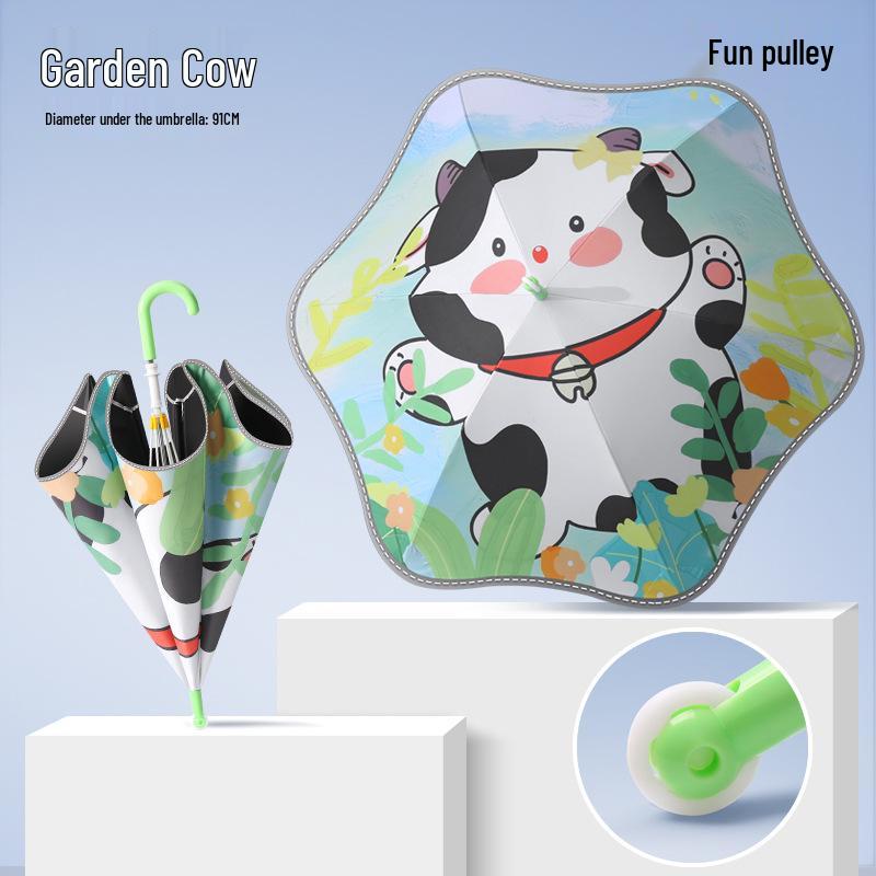 Children's Cartoon Umbrella: Safe, Rounded Corners, Anti-Puncture, Lightweight, Long Handle for Kindergarten & Elementary Boys and Girls.