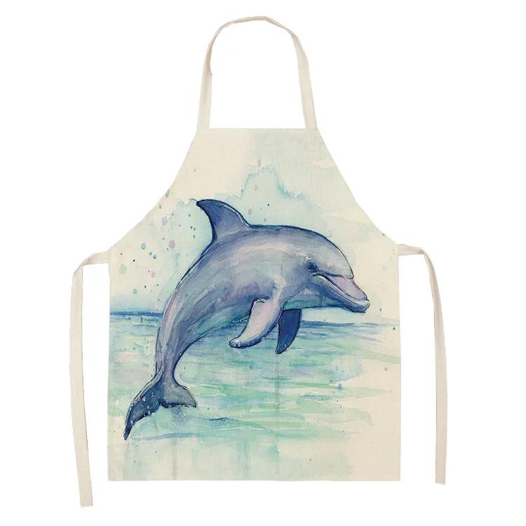 Ocean Animal Whale Jellyfish Pattern Cleaning Aprons Home Cooking Apron Cooking Linen Bibs Waist Baking Kitchen Aprons Delantal