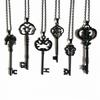 Punk Fashion Black Retro Hollowed-out Totem Crown Pattern Key Pendant Necklace for Women Men Hallowmas Collar Chain Jewelry Gift