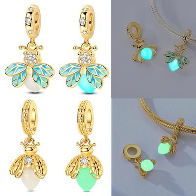 Genuine Copper Plated Golden Firefly Decorative Charms Bead Luminous Glowworm Pendant Piece Suitable For Authentic Bracelet Style Women Jewelry
