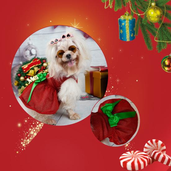 Pet Christmas Dress Abdominal Tightness Bow Tie No Pilling Comfortable Breathable Photograph Prop