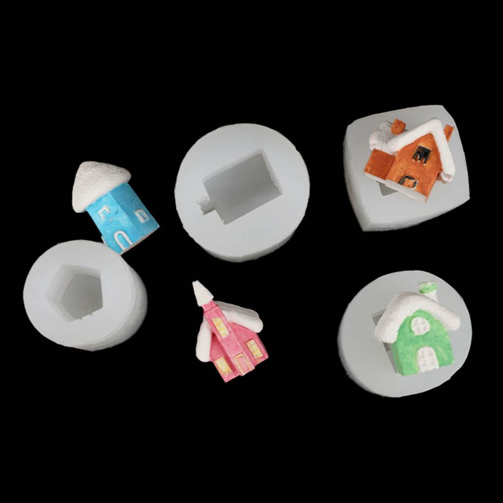 4 Pcs Small House Silicone Molds 3D Mini Hut Candle Molds Castings Mould Resin Mould DIY Baking Molds Home Decorations