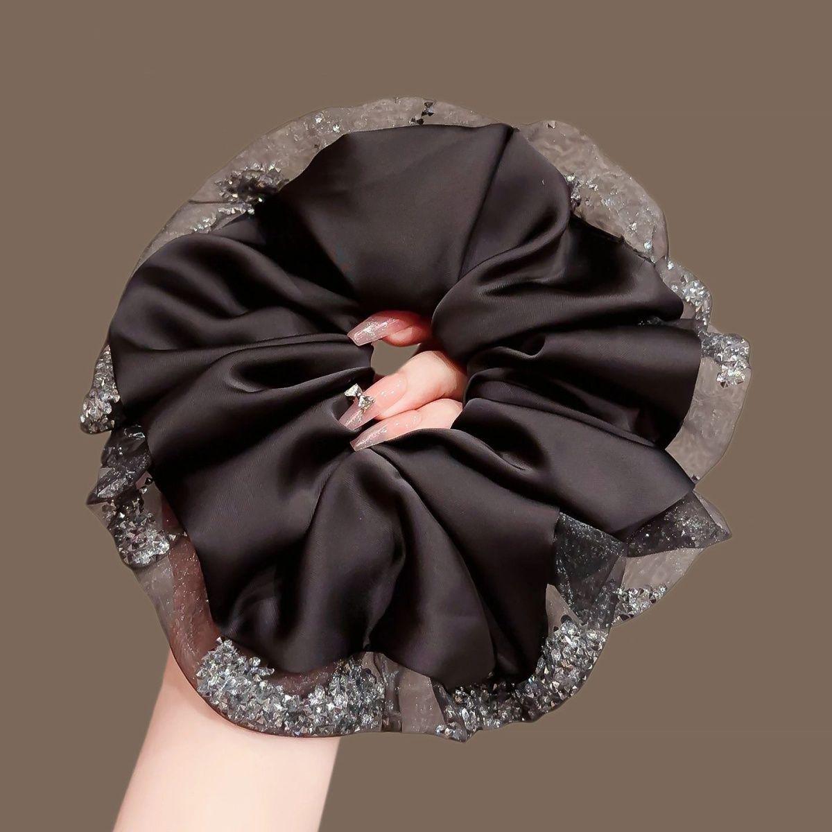 

Luxury Satin Hair Tie with Exquisite Rhinestone Snow Yarn for Elegant Low Ponytails and Hair Accessories.