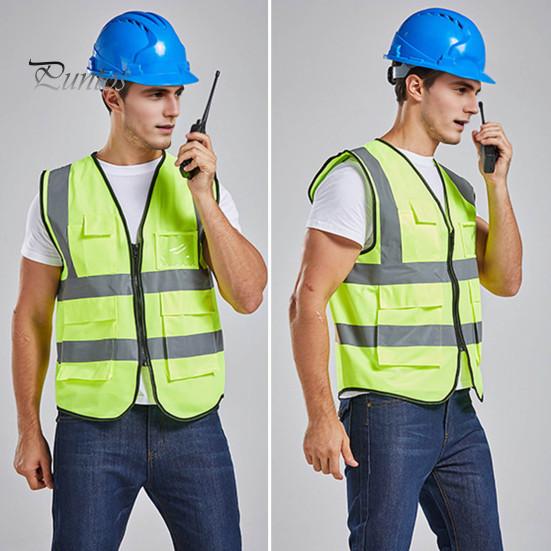 Arbeidsvest Herre Dame Refleksvest V-hals Ermeløs Glidelåslomme Pustende Nattsikkerhetsvest