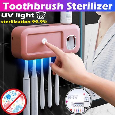 2022 Wall-mount Automatic Toothbrush Holder Solar Energy UV Toothpaste Squeezer Toothpaste Dispenser Home Bathroom Accessories