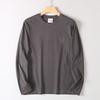 Heavy Industry Letter Embroidery! Autumn Men's Cotton Long Sleeves Shirt Foreign Trade Export Orders Solid Round Neck Bottoming Shirt