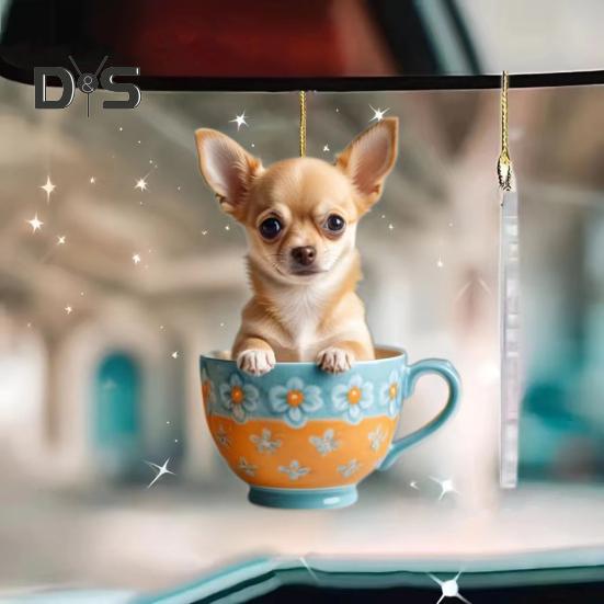 Acrylic Hanging Ornament Animal Dog Pendant with Lanyard Easy To Hang Creative Christmas Tree Ornament Bag Charms