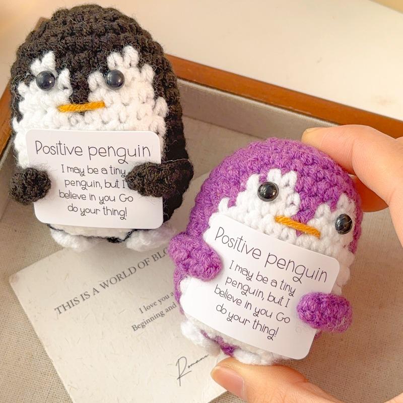 10/1x Positive Energy Penguin Hug Pocket Mini Handmade Plush Wool Knitting Potato Doll with Card Party Christams Festival Gifts