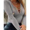 Elegant and Stylish Long-sleeved V-neck Chainless Women's Fall/winter Casual T-shirt