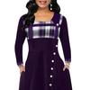 Lady Dress Contrast Colors Plaid Round Neck Patchwork Banquet Dress for Commute