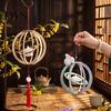 Lantern Hanging Ornament DIY Kit for Mid-Autumn Festival, Hollow Wooden Rotating Ring with Rabbit, Handmade LED Candle Toy Tassels