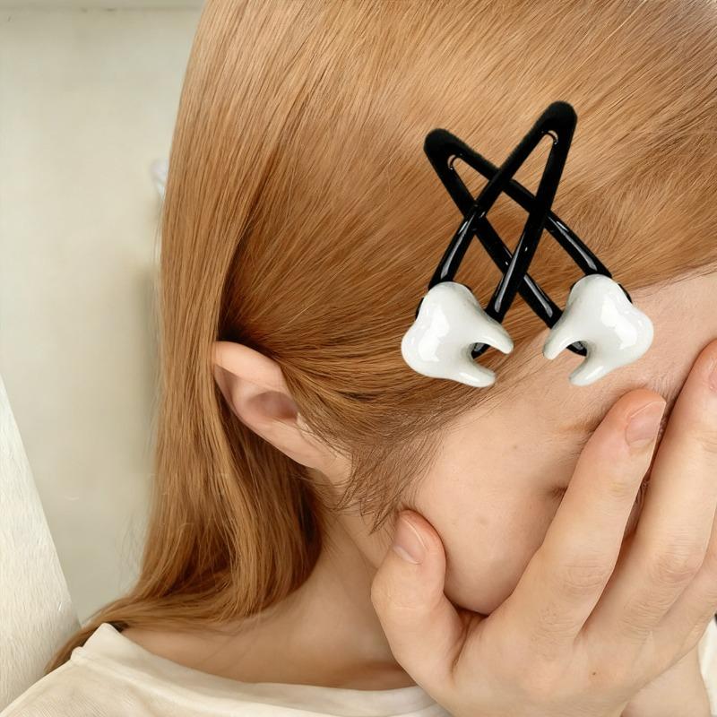 2/8Pcs Y2K Simulation Teeth Hair Clips for Women BB Bangs Side Barrettes Spicy Girls Harajuku Hairpins Green Hair Accessories