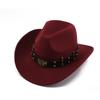 Summer Felt Cowboy Hat Men Women Couple Ethnic Rolled Brim Bohemian Fedora Sun Cap for Outdoor Beach