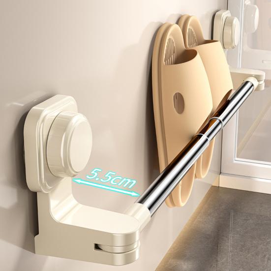 Sandal Rack Wall Mounted Shoe Organizer with Strong Suction Cup Telescopic Rod Quick Install Shelf for Bathroom