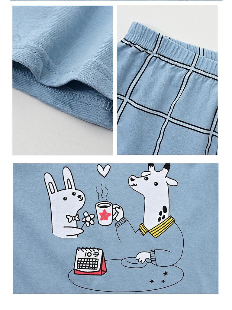Boys' Long Sleeve Cotton Pajama Set for Summer with Air Conditioning Suit