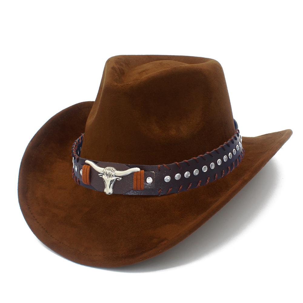 Fashion Classic Suede Equestrian Hat Men's and Women's Outdoor Travel Beach Vacation Visor Bent-brimmed Western Cowboy Hat