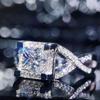 Huitan Fancy Square Cubic Zirconia Rings for Women Engagement Wedding Accessories High Quality Copper Plated 2022 Trendy Zircon
