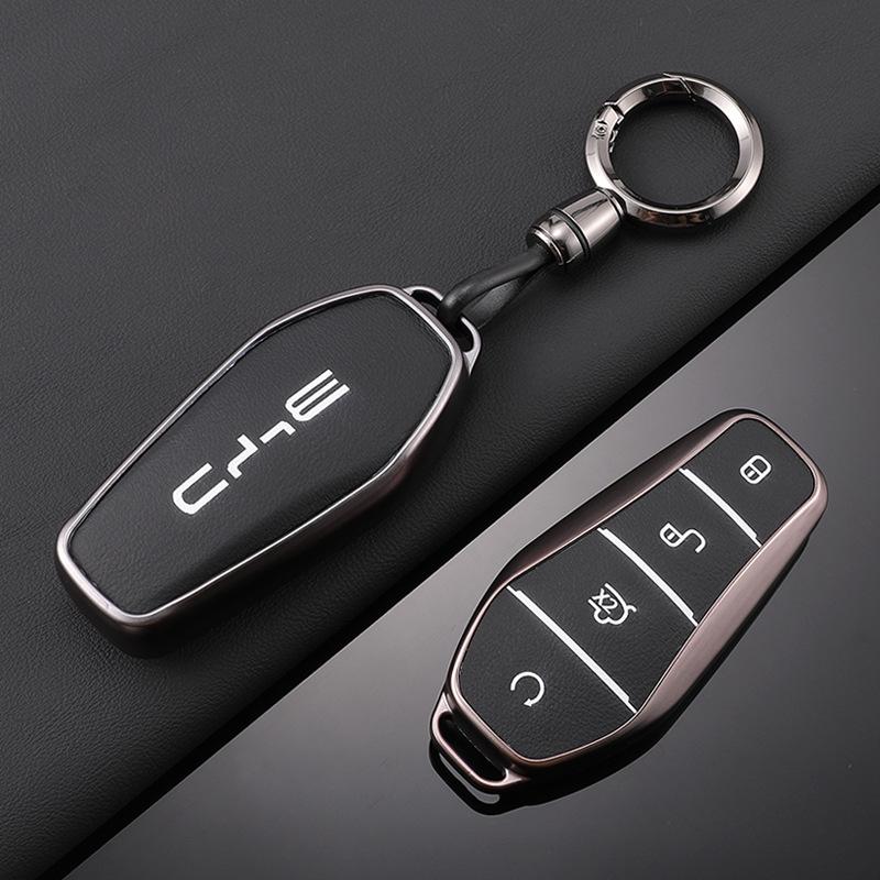 BYD Han EV TPU Leder Schlüsseletui für Seagull, Song Plus/Pro - Vollumschließende Schutzhülle mit Schnalle