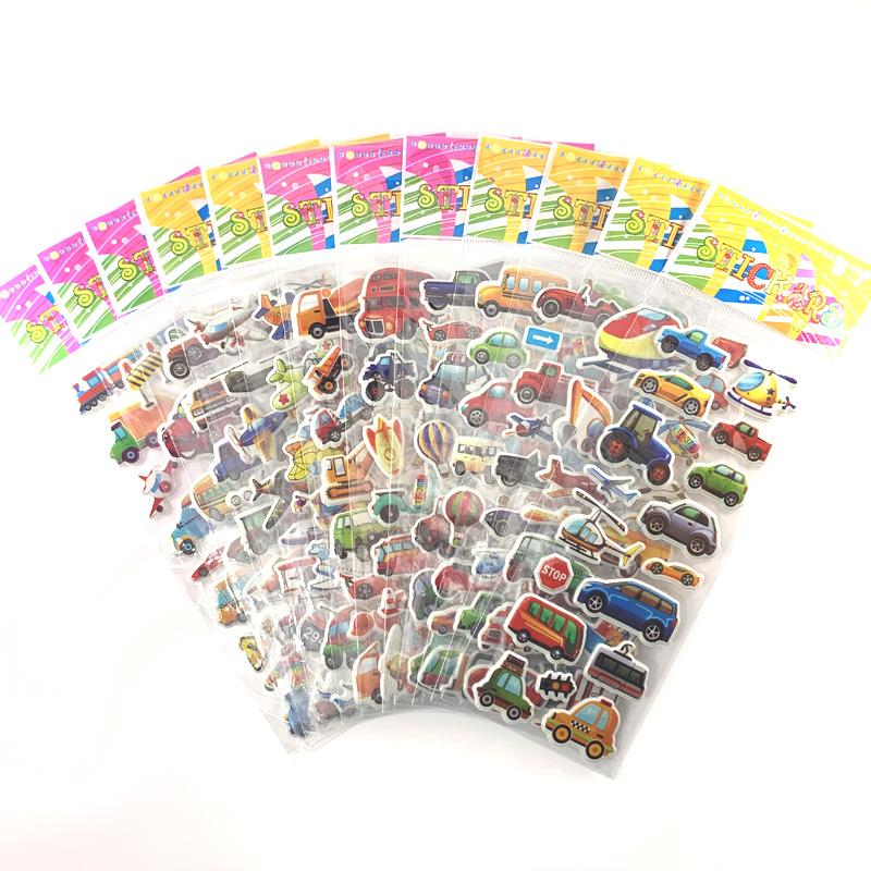 12 Sheets/Set Engineering Vehicle Stickers for Children's 3D Cars Trucks Bubble Sticker DIY Toys Kids Gift