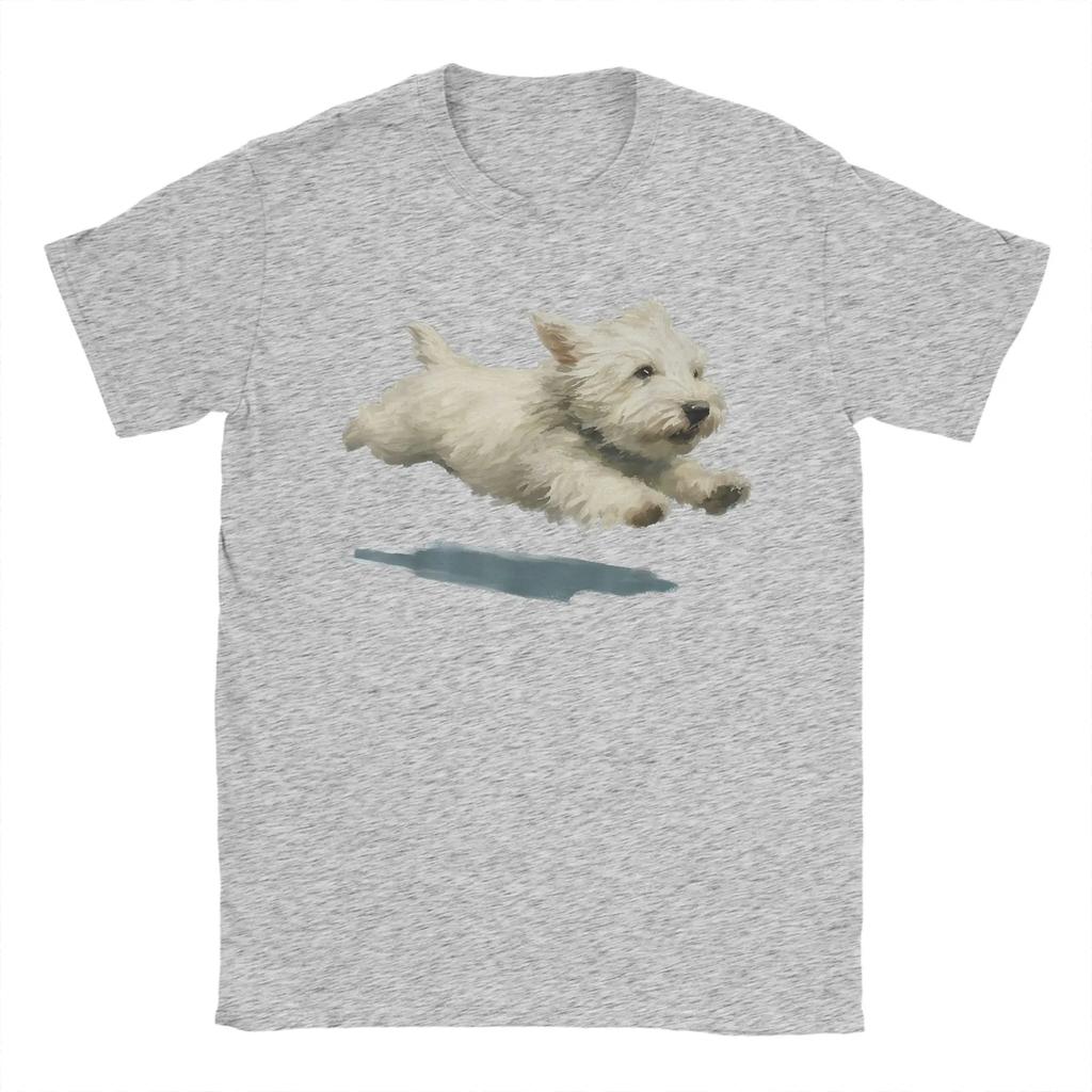 Unisex T-Shirt Lustiger Laufender Hund Kunstdruck Niedlicher Westie Hund Spaß Baumwolle T-Shirt Kurzarm T-Shirts Rundhals Kleidung Einzigartig