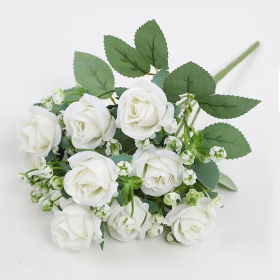 Kytice z umělých růží se zelenými listy stonku Realistické opakovaně použitelné umělé květinové rostliny Domácí dekorace Svatební párty Foto rekvizity