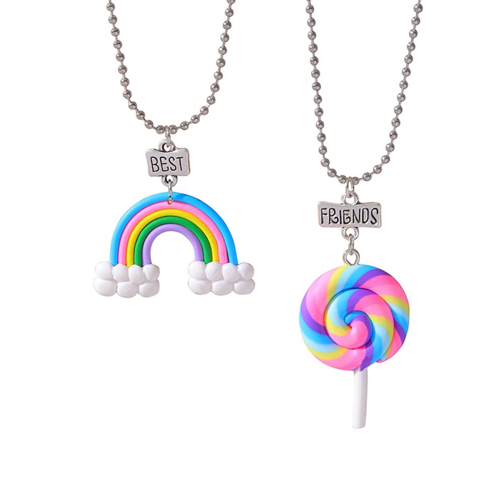15 Stil Polymer Clay Anhänger Best Friends Halsketten Set BFF Fimo Regenbogen Lutscher Eiswaffeln Anhänger Perlen Kette Kinder Geschenk