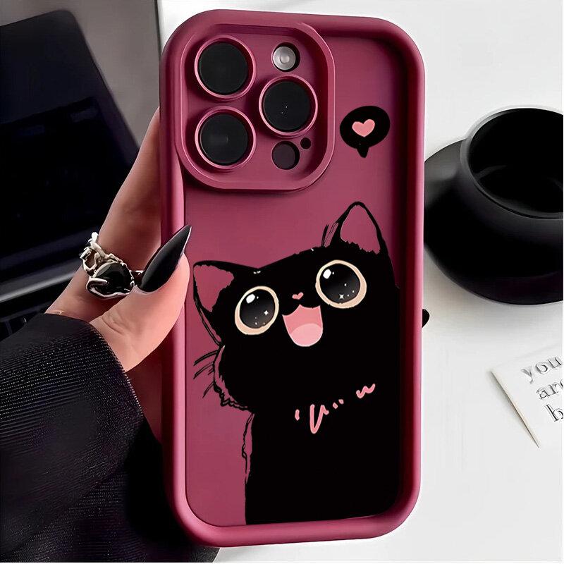 Cute Black Cat Print Casing For Motorola Moto Edge 50 Neo Ultra 70 60 50 Fusion G56 G86 E14 G75 G85 G54 G34 G84 Cover Matte