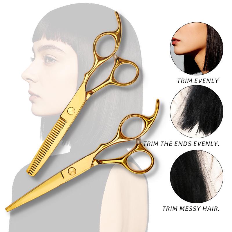 Stainless Steel Gold Hand-Shaped Hairdressing Scissors for Cutting and Thinning Hair