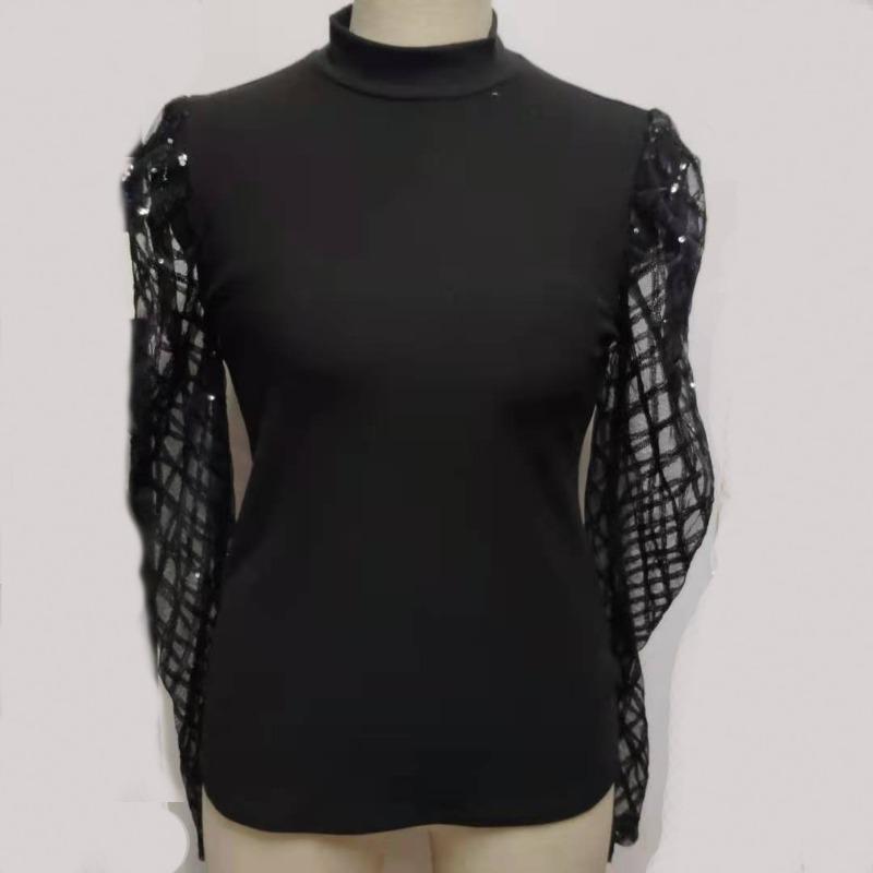 Top de Manga Abullonada Sexy Ajustado Elástico de Moda Nueva para Mujer