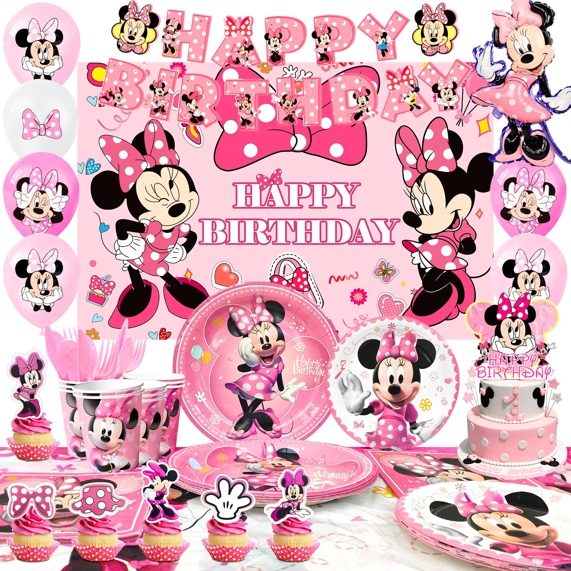 

113pcs Cartoon Birthday Party Supplies,Cartoon Birthday Decorations & Cartoon Party Tableware Set - Cartoon Birthday Plates Tablecloth Banner etc розовый