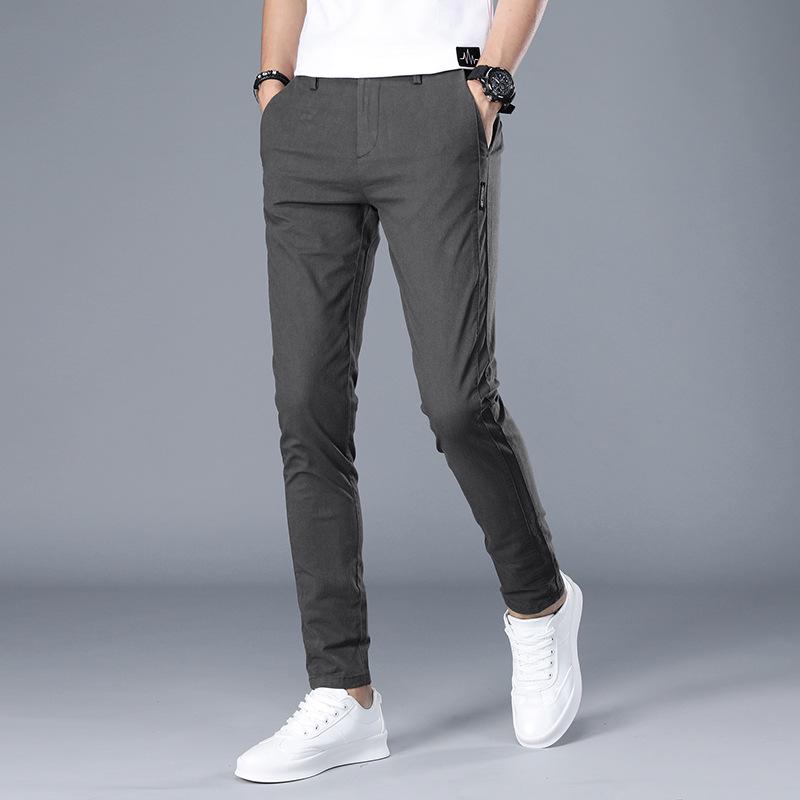 Summer Thin New Men'S Ice Silk Casual Pants Fashionable And Versatile Elastic Slim Straight Leg Small Leg Pants Men'S Pants