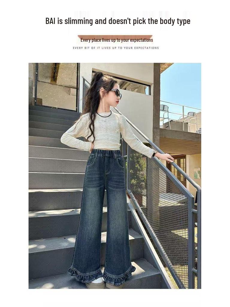 Weitbeinige Jeans und Hosen für Mädchen - Frühjahrs-/Herbstkollektion für mittelgroße und große Kinder.